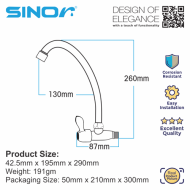 Sinor S-1003-W Kitchen Faucet Stainless Steel Wall Mounted Sink Tap  - Image 5