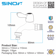Sinor S-1007-N Bathroom Faucet Wall Bib Tap Washing Machine Tap - Image 5