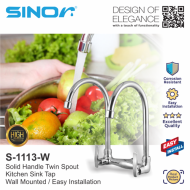 Sinor S-1113-W Solid Handle Twin Arc Sink Tap-Wall Mounted - Image 5