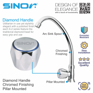 Sinor S-203-P Diamond Handle Kitchen Faucet Pillar Mounted Sink Tap - Image 2