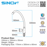 Sinor S-203-P Diamond Handle Kitchen Faucet Pillar Mounted Sink Tap - Image 5