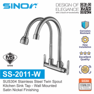 Sinor SS-2011-W SUS304 Stainless Steel Wall Mounted Twin Kitchen Sink Water Saving Tap