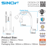 Sinor SS-2011-W SUS304 Stainless Steel Wall Mounted Twin Kitchen Sink Water Saving Tap - Image 5