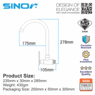 SINOR SS-2013-W SUS304 Stainless Steel Wall Kitchen and Bathroom Faucet Water Saving Arc Sink Tap - Image 5