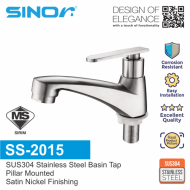 SINOR SS-2015 SUS304 Stainless Steel Pillar Kitchen and Bathroom Faucet Water Saving Basin Tap