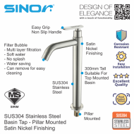 SINOR SS-2016-H SUS304 Stainless Steel Pillar Kitchen and Bathroom Faucet Water Raised Basin Bib Tap - Image 2