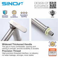 SINOR SS-2016-H SUS304 Stainless Steel Pillar Kitchen and Bathroom Faucet Water Raised Basin Bib Tap - Image 5