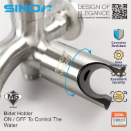 SINOR SS-2018-U SUS304 Stainless Steel Wall-Mounted Kitchen and Bathroom Faucet Water Saving  Two Way Tap With Hand Bidet Holder  Code: SS-2018-U - Image 4