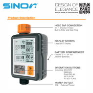 Sinor WFA-AT Auto Timer Gardening Timer Water Filter Auto Backwash Hose End Irrigation Controller - Image 6