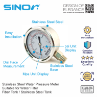 Sinor WFA-WPM-68 Stainless Steel Water Pressure Meter Suitable For Sand Filter - Image 3