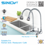 Sinor B-1011-P FNC Handle Spout Pillar Faucet Water Saving Sink Twin Tap - Image 2
