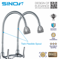Sinor B-1011-P FNC Handle Spout Pillar Faucet Water Saving Sink Twin Tap - Image 4