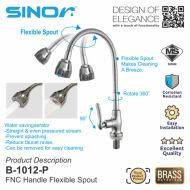 Sinor B-1012-P Fionic Chrome Handle Flexible Spout Pillar Faucet Water Saving Sink Tap - Image 2