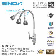 Sinor B-1012-P Fionic Chrome Handle Flexible Spout Pillar Faucet Water Saving Sink Tap - Image 7