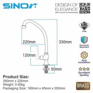 Sinor B-1013-P Fionic Chrome Handle Spout Pillar Faucet Water Saving Sink Twin Tap - Image 6