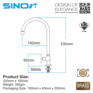 Sinor B-1023-P Cross Handle Kitchen Sink Tap - Image 5