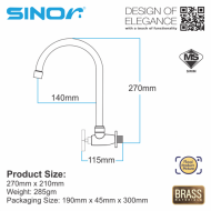 Sinor B-1023-W Cross Handle Kitchen Sink Tap - Image 5