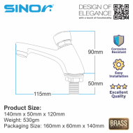 Sinor B-2901-P Self Closing Basin Tap - Pillar Mounted - Image 5