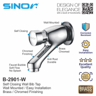 Sinor B-2901-W Self Closing Basin Tap - Wall Mounted - Image 2