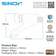 Sinor B-2901-W Self Closing Basin Tap - Wall Mounted - Image 5