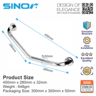Sinor BF-214 SUS304 Stainless Steel Bathroom safety Bended Grab Bar - Image 7
