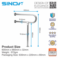 Sinor BF-216 SUS304 Stainless Steel Bathroom safety P Shape Grab Bar - Image 5