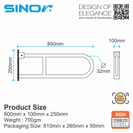 Sinor BF-218-800 SUS304 Stainless Steel Wall Hinged Swing Up Gran Bar - Image 5