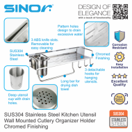 Sinor BF-515 SUS304 Stainless Steel Kitchen Utensil Wall Mounted Cutlery Organizer Holder - Image 2