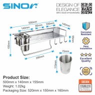 Sinor BF-515 SUS304 Stainless Steel Kitchen Utensil Wall Mounted Cutlery Organizer Holder - Image 7