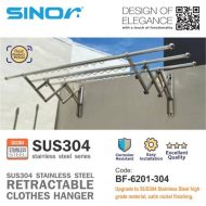 Sinor BF-6201-304 3Bar SUS304 Stainless Steel Retractable Clothes Drying Rack - Image 5