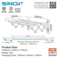 Sinor BF-6201-304 3Bar SUS304 Stainless Steel Retractable Clothes Drying Rack - Image 8