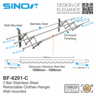 Sinor BF-6201-C 3Bar Stainless Steel Retractable Clothes Drying Rack - Image 2