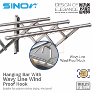 Sinor BF-6201-C 3Bar Stainless Steel Retractable Clothes Drying Rack - Image 5