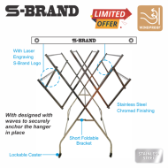 S-Brand BF-6250 Stainless Steel W-Type Outdoor Foldable Clothes Drying Rack - Image 2