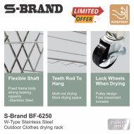 S-Brand BF-6250 Stainless Steel W-Type Outdoor Foldable Clothes Drying Rack - Image 5