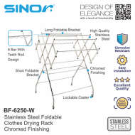 Sinor BF-6250-W Stainless Steel Free Standing Foldable Clothes Drying Rack - Image 2