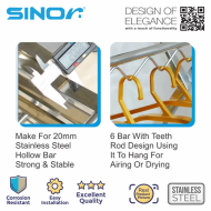 Sinor BF-6250-W Stainless Steel Free Standing Foldable Clothes Drying Rack - Image 6