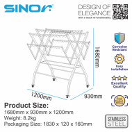 Sinor BF-6250-W Stainless Steel Free Standing Foldable Clothes Drying Rack - Image 7