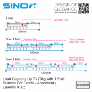 Sinor BF-6301-3 Three Fold Aluminium Drying Rack, Wall Mounted Clothes Drying Rack - Image 5