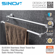 Sinor BF-9001-D700 SUS304 Stainless Steel Double Wall Mounted Towel Bar Rack - Image 4