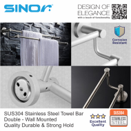 Sinor BF-9001-D700 SUS304 Stainless Steel Double Wall Mounted Towel Bar Rack - Image 3