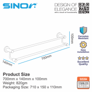 Sinor BF-9001-D700 SUS304 Stainless Steel Double Wall Mounted Towel Bar Rack - Image 5