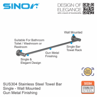 Sinor BF-9004-S600-GM SUS304 Stainless Steel Towel Bar - Single - Image 2
