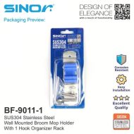 SINOR BF-9011-1 1-Slot SUS304 Stainless Steel Wall-Mounted Broom Holder And 1 Hook Organizer Rack - Image 6