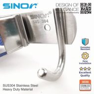 SINOR BF-9011-1 1-Slot SUS304 Stainless Steel Wall-Mounted Broom Holder And 1 Hook Organizer Rack - Image 5