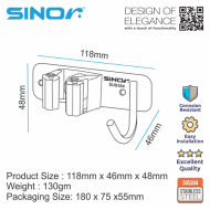 SINOR BF-9011-1 1-Slot SUS304 Stainless Steel Wall-Mounted Broom Holder And 1 Hook Organizer Rack - Image 8