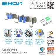 SINOR BF-9011-2 2-Slot SUS304 Stainless Steel Wall-Mounted Broom Holder And 3 Hook Organizer Rack - Image 6