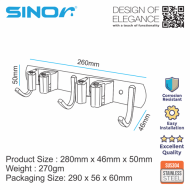 SINOR BF-9011-2 2-Slot SUS304 Stainless Steel Wall-Mounted Broom Holder And 3 Hook Organizer Rack - Image 7
