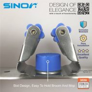 SINOR BF-9011-3 3-Slot SUS304 Stainless Steel Wall-Mounted Broom Holder And 4 Hook Organizer Rack - Image 6
