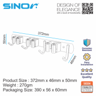 SINOR BF-9011-3 3-Slot SUS304 Stainless Steel Wall-Mounted Broom Holder And 4 Hook Organizer Rack - Image 8